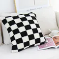 Fodera per cuscino in peluche a scacchi bianco e nero moderna per l'arredamento del divano - 45x45cm (Senza Interno) / Nero a Scacchi