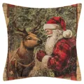 Housse de coussin vintage en lin avec imprimé Père Noël et renne festif - Interaction du Père Noël (YM2508111-7) / 45x45cm (Sans Insert)