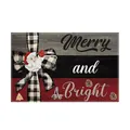 Festive Christmas dining placemat with Santa Claus graphic and Merry and Bright text - Tricolor Plaid Merry and Bright
