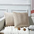 Zwei beige gesteppte Samt-Kissenbezüge mit elegantem Zickzack-Muster für Wohnkultur - 2-Teiliges Set / Braungrau