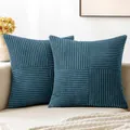 Set di due fodere per cuscini patchwork in velluto a coste verde petrolio moderno - 30x50cm / Blu