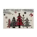 Rustic Christmas placemat featuring red plaid trees and festive pine branches illustration - Beige Mixed Christmas Trees