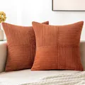 Fodera per cuscino moderna in velluto a coste arancione con trama a righe patchwork - 30x50cm / Ruggine
