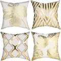 Lot de 4 taies d'oreiller décoratives blanc et or avec motifs géométriques - Combinaison de Dorure-22