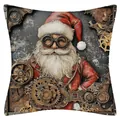 Housse de coussin en lin Père Noël Steampunk avec motifs d'engrenages industriels - Père Noël Steampunk (YM2508111-9) / 45x45cm (Sans Insert)