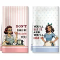 Set of 2 retro pop art kitchen towels with funny quotes and absorbent fabric. - Pop Art Humorous Kitchen Women (MB2503174)