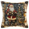 Housse de coussin vintage en lin avec motif Père Noël et sapin de Noël style steampunk - Arbre de Boîte Cadeau Rétro (YM2508111-10) / 45x45cm (Sans Insert)