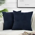 Federa per cuscino in velluto a coste blu navy con design a strisce giuntate - 30x50cm / Blu scuro