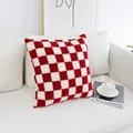 Federa per cuscino in peluche a scacchi rossi e bianchi per divano e decorazione domestica - 棋盘红色