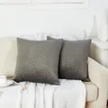 Premium grey quilted velvet throw pillow covers with decorative chevron pattern for sofa - Dark Gray