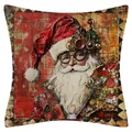 Housse de coussin en lin Père Noël steampunk vintage pour décoration de Noël - Père Noël aux Lunettes Mécaniques (YM2508111-11) / 45x45cm (Sans Insert)