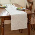 Modern textured faux linen table runner in light beige for dining room decoration - Beige / 33*180cm