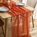 Camino de mesa de gasa plisada naranja terracota para decoración de boda bohemia - 90*180cm / Rojo óxido