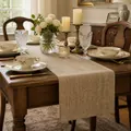 Elegant beige linen table runner with textured weave for luxury dining decor - Khaki / 33*180cm