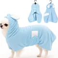 Weicher hellblauer Kapuzen-Bademantel für Haustiere mit Hasenohren für kleine Hunde - XS / Blau