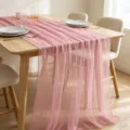 Elegante camino de mesa de tul plisado rosa para decoración de bodas bohemias - 90*180cm / Melocotón