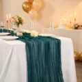 Dark green wrinkled gauze table runner for bohemian wedding and party table decoration - 90*180cm / Teal