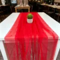 Eleganter roter Tischläufer aus Tüll mit Perlenverzierung für Hochzeits- und Partydeko - 80*100cm / Rot