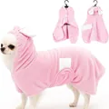 Weicher pinker Hunde-Bademantel mit Hasenohren, saugfähiges, schnell trocknendes Haustierhandtuch. - XS / Rosa