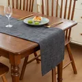 Dark gray faux linen table runner on a wooden dining table - Dark Gray / 33*180cm