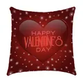 Dichtbij van een rode Valentijnsdag kussensloop met Happy Valentine's Day hartjesprint - Gigantisch Hart Stijl (6709-2) / 45x45cm