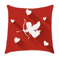 Detailweergave van rood Valentijnsdag kussenhoes met witte Cupido en hartjes - Cupido met Pijl Stijl (6709-9) / 45x45cm