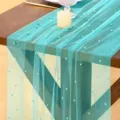 Eleganter türkisfarbener Tischläufer aus Tüll mit Perlen für Hochzeiten und Desserttische. - 80*100cm / Seeblau