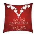 Detailweergave van de rode kussensloop voor Valentijnsdag met hartpatronen en tekst - V-vormige Hart Array Stijl (6709-15) / 45x45cm