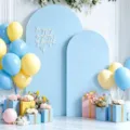 Hellblaue elastische Bogenhintergrundabdeckung für Babypartys und Hochzeiten - Hellblau / 120*50cm