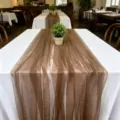 Eleganter brauner transparenter Tischläufer mit Perlenverzierung für Hochzeitsdekoration - 80*100cm / Kaffeebraun