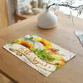 Rustic cotton linen placemat with watercolor sunflower and pumpkin Hello August design - 32*45cm / Sunflower Pumpkin Print (7603-4)