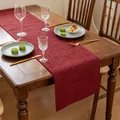 Premium solid burgundy linen table runner decorated on a luxury wooden dining table - Burgundy / 30x160cm