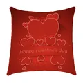 Gedetailleerd overzicht van rode Valentijnsdag kussensloop met hartpatroon en tekst - Overlappende Harten Stijl (6709-3) / 45x45cm