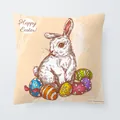 Hand drawn sketch Easter bunny and colorful eggs decorative throw pillowcase cover - 18x18 Inch / Hand-drawn White Rabbit (6801-2)