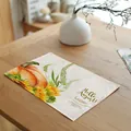 Cotton linen placemat featuring watercolor pumpkin and sunflower design for autumn table - 32*45cm / Watercolor Pumpkin Floral (7603-10)