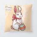Decorative Easter cushion cover featuring hand-drawn white rabbit and colorful egg - 18x18 Inch / White Rabbit with Pink Bow (6801-3)
