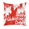 Detailopname van rood hartpatroon en Happy Valentines Day-tekst op de zachte stoffen kussenhoes - Handgeschreven Zegen Stijl (6709-16) / 45x45cm