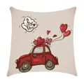 Gedetailleerd overzicht van kussensloop voor Valentijnsdag met rode auto en hartjes - Auto met Harten Stijl (6709-5) / 45x45cm