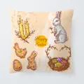 Easter decorative pillowcase with hand-drawn rabbit and colorful egg illustrations - 18x18 Inch / Easter Basket and Candle (6801-4)