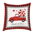 Valentijnsdag kussenhoes met rode vrachtwagen en hartjes print, ruitjesmotief rand - Geruite Vrachtwagen Stijl (6709-6) / 45x45cm