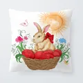 Easter throw pillow cover featuring a cute watercolor bunny and a basket of red eggs - 18x18 Inch / Rabbit with Woven Basket (6801-5)