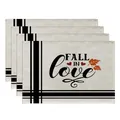 Thanksgiving cotton linen placemat set with maple leaf and Fall in Love design - Fall In Love Pattern (CD22924 -43) / 32*45CM (4 Pieces/Pack)