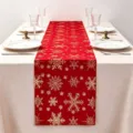 Luxe rode kersttafelloper met goudkleurige sneeuwvlokpatronen - 28cm*275cm / 1 Rode Sneeuwvlok