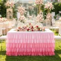 Gelaagde roze gradiënt tule geplooide tafelrok voor de decoratie van huwelijken - 183x78cm / Roze Gradiënt