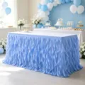 Elegant light blue ruffled table skirt for wedding and party dessert table décor - 78x183cm / Light Blue