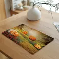 Festive Halloween placemat with Jack-o'-lantern prints on durable cotton linen fabric - 32*45cm / Halloween Courtyard Pumpkins (7603-2)