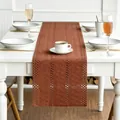 Minimalist terracotta brown cotton linen woven table runner for dining table decor - 30*91cm / Rust red
