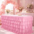 Roze gelaagde geplooide tafelrok voor feest en bruiloft dessert tafel decoratie - 183x78cm / Roze