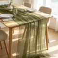 Eleganter salbeigrüner Tischläufer aus zerknittertem Chiffon für Hochzeitsfeiern Dekor - Olivgrün