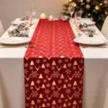 Elegante rode kersttafelloper met goudfolie kerstboom en sneeuwvlok patronen - 28cm*275cm / 3 Rood Hert